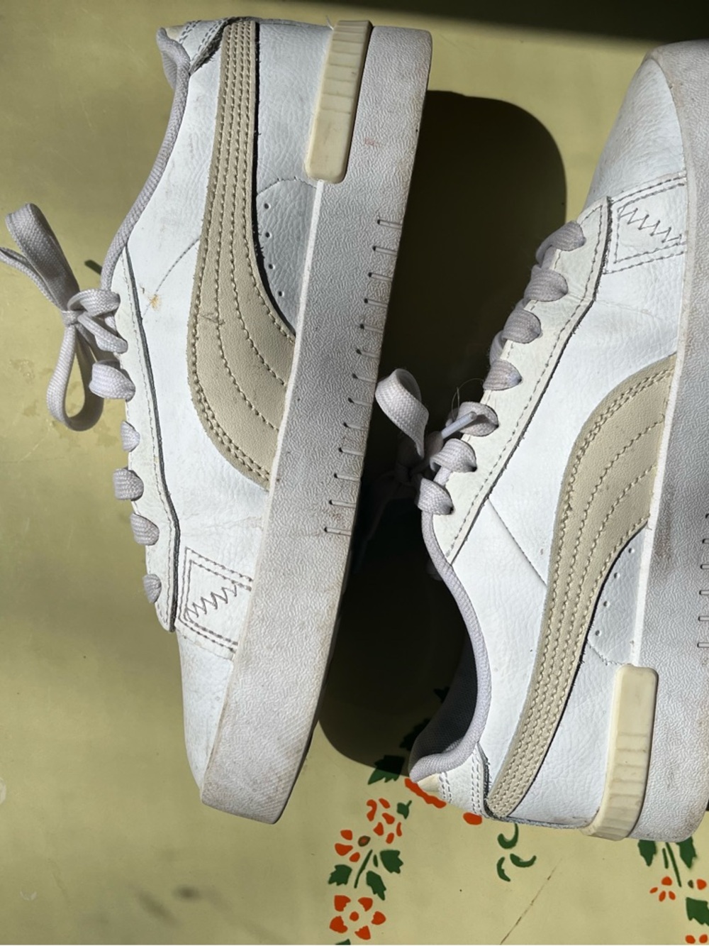 White Pumas with Cream Stripe